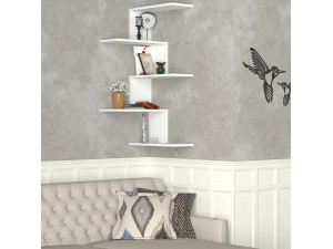 Étagère d'angle murale en bois "Caniko" - 51 x 29 x 109 cm - Blanc 2