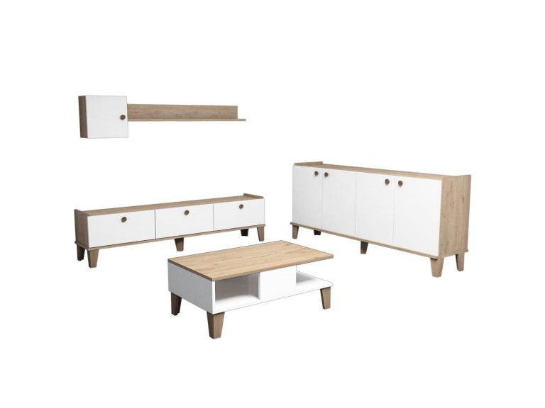 Ensemble de meubles de salon en bois "Sumer" - 180 x 41 x 77 cm - Blanc