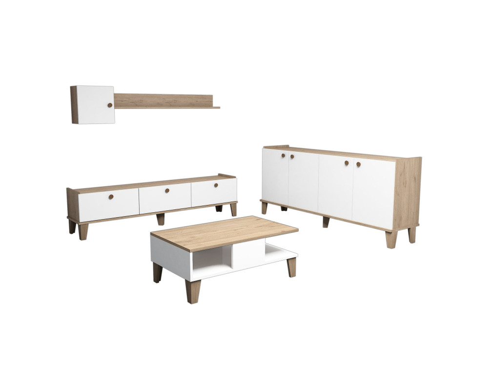 Ensemble de meubles de salon en bois "Sumer" - 180 x 41 x 77 cm - Blanc