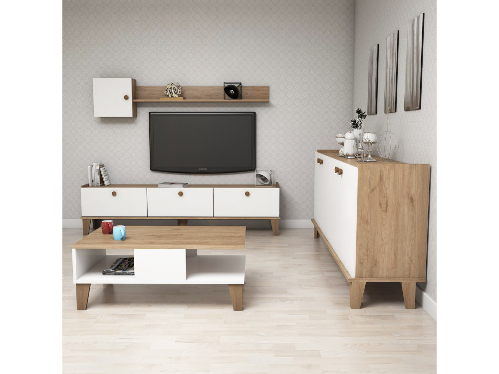Ensemble de meubles de salon en bois "Sumer" - 180 x 41 x 77 cm - Blanc
