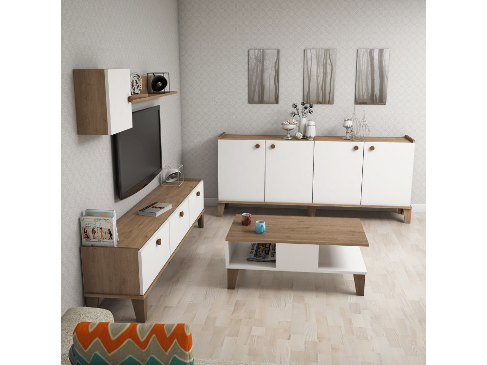 Ensemble de meubles de salon en bois "Sumer" - 180 x 41 x 77 cm - Blanc