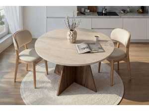 Table à manger en bois "Virella" - 120 x 120 x 75 cm - Travertin 2
