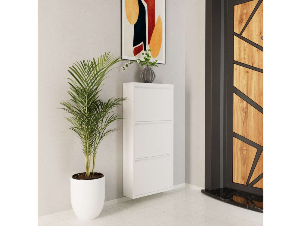 Meuble à chaussures en métal "Luna" - 50 x 15 x 103 cm - Blanc