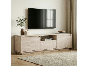 Meuble TV en bois "Sentinel" - 160 x 30 x 42 cm - Travertin 2