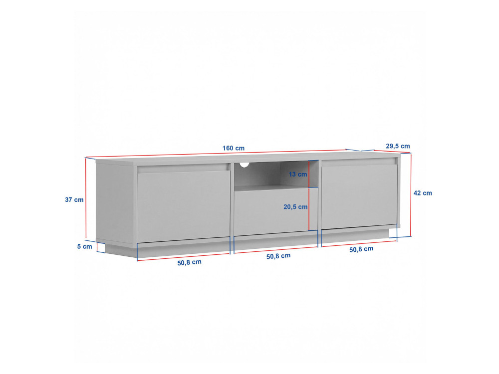 Meuble TV en bois "Sentinel" - 160 x 30 x 42 cm - Gris anthracite