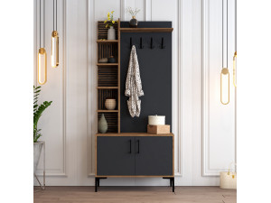 Meuble d'entrée en bois "Viyana D" - 90 x 35 x 200 cm - Gris anthracite 2