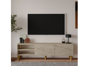 Meuble TV en bois "River" - 150 x 31 x 48 cm - Travertin 2