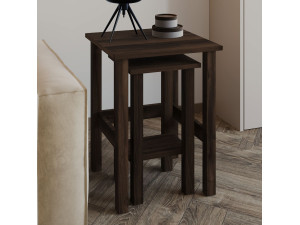 Lot de 2 tables d'appoint en bois "Gina 2" - 45 x 45 x 60 cm - Marron 2