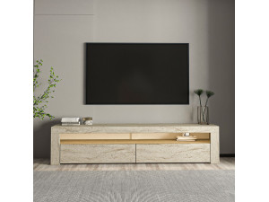 Meuble TV en bois "Bati" - 150 x 36 x 46 cm - Travertin 2