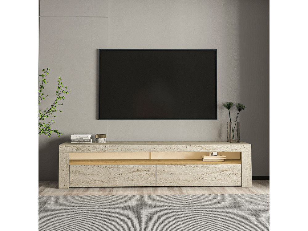 Meuble TV en bois "Bati" - 150 x 36 x 46 cm - Travertin