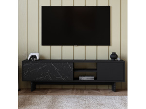 Meuble TV en bois "Ravello" - 150 x 30 x 45 cm - Noir 2