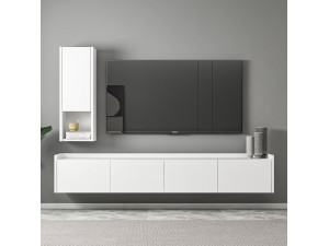 Meuble TV avec étagère murale en bois "Sema" - 160 x 30 x 35 cm - Blanc 2