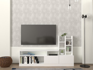 Meuble TV en bois "Dolunay" - 164 x 25 x 91 cm - Blanc 2