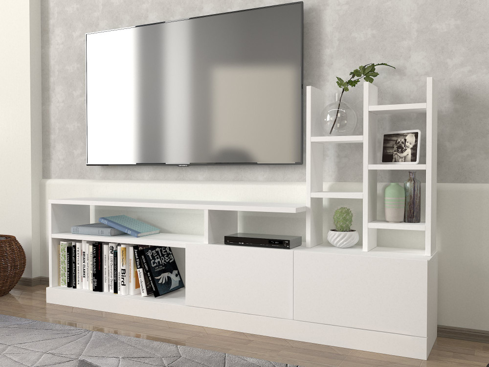Meuble TV en bois "Dolunay" - 164 x 25 x 91 cm - Blanc
