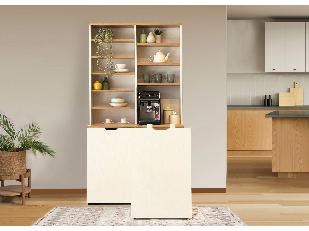 Présentoir à café en bois "Flexa" - 100 x 45 x 190 cm - Crème