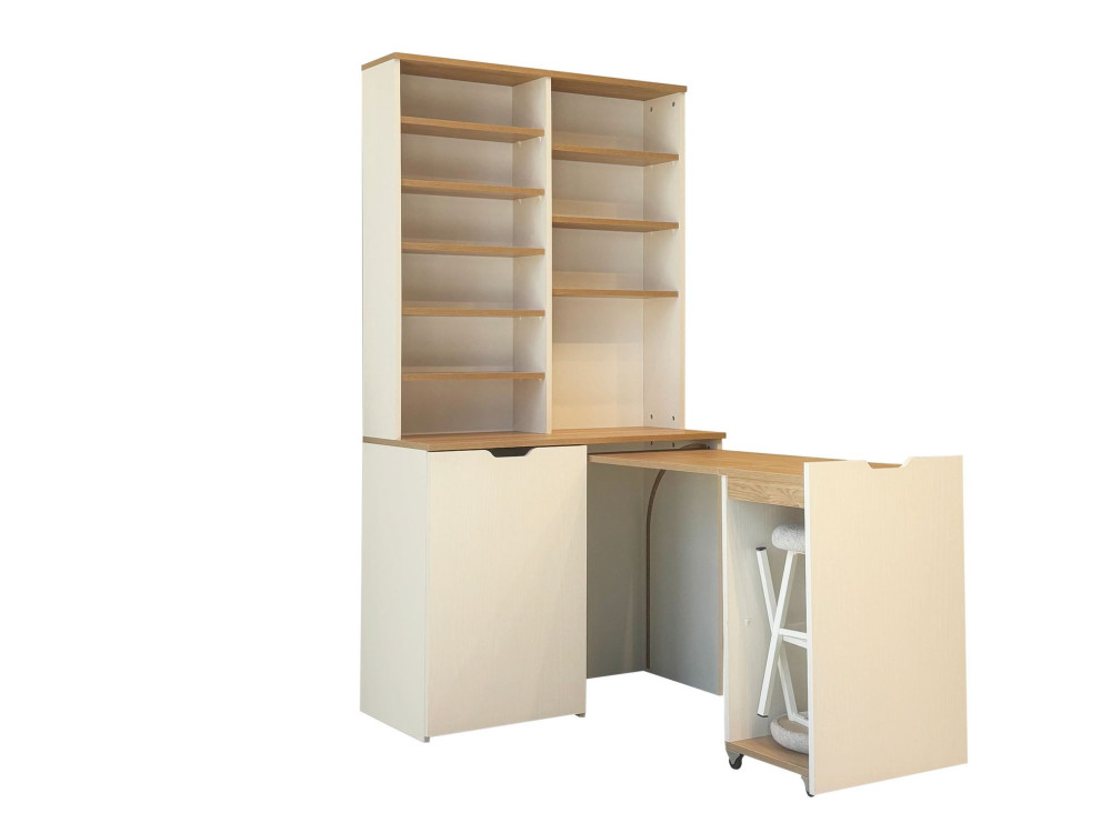 Ensemble présentoir et tabourets en bois "Flexa" - 100 x 45 x 190 cm - Crème