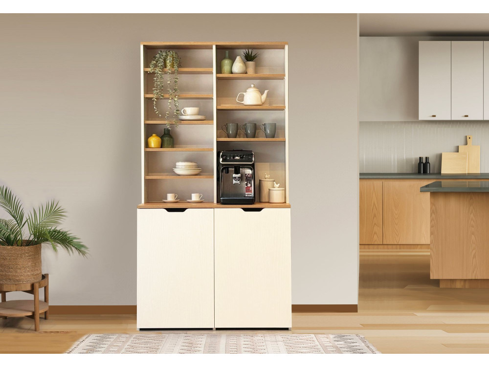 Ensemble présentoir et tabourets en bois "Flexa" - 100 x 45 x 190 cm - Crème