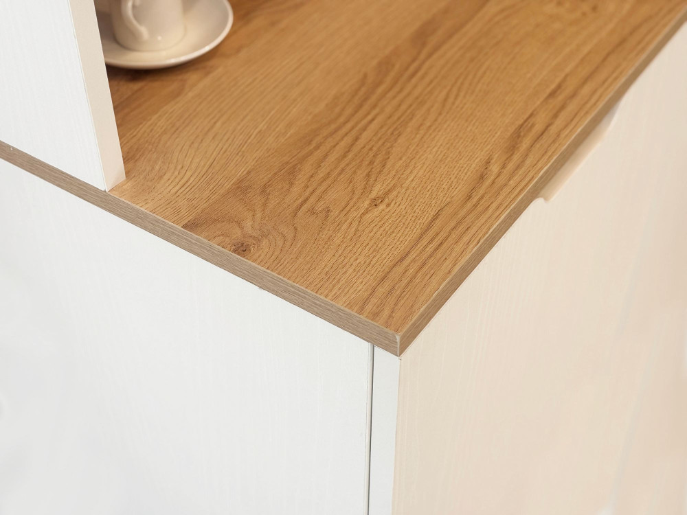 Ensemble présentoir et tabourets en bois "Flexa" - 100 x 45 x 190 cm - Crème