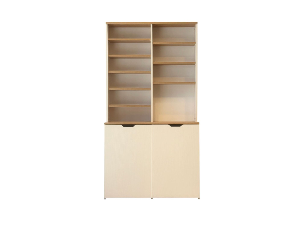 Ensemble présentoir et tabourets en bois "Flexa" - 100 x 45 x 190 cm - Crème