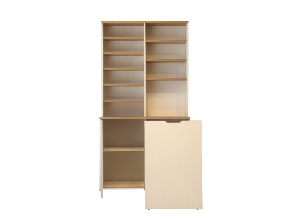 Ensemble présentoir et tabourets en bois "Flexa" - 100 x 45 x 190 cm - Crème