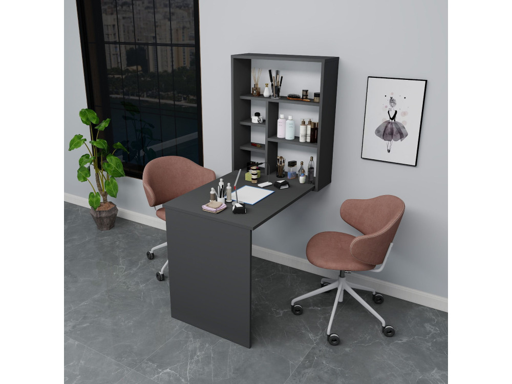 Table de maquillage en bois "Sedir" - 90 x 59 x 74 cm - Gris anthracite