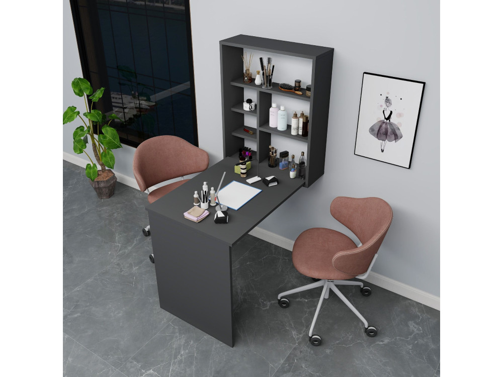 Table de maquillage en bois "Sedir" - 90 x 59 x 74 cm - Gris anthracite