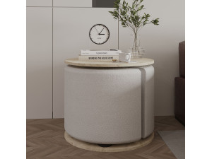 Table d'appoint avec pouf en bois "Vexana" - 43 x 43 x 47 cm - Travertin 2