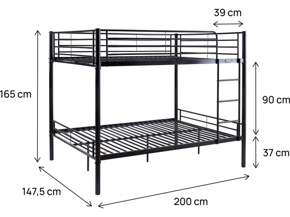 Lit superposé double "Adam" - Sommier inclus - 140 x 190 cm - Noir