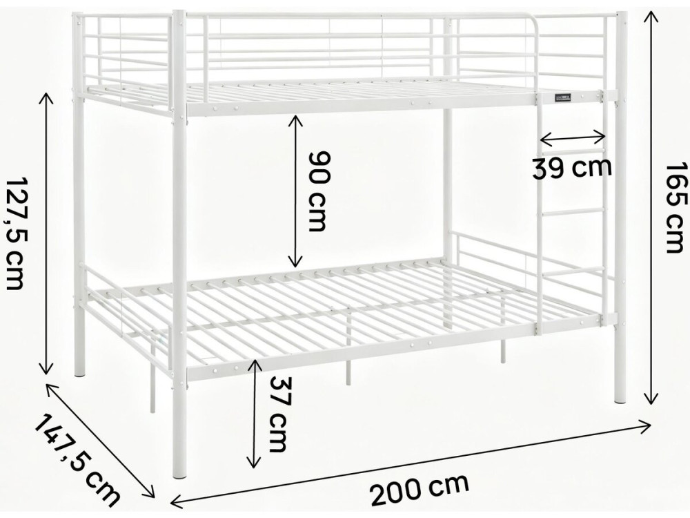 Lit double superposé avec sommier inclus "Adam" - 140 x 190 cm - Blanc