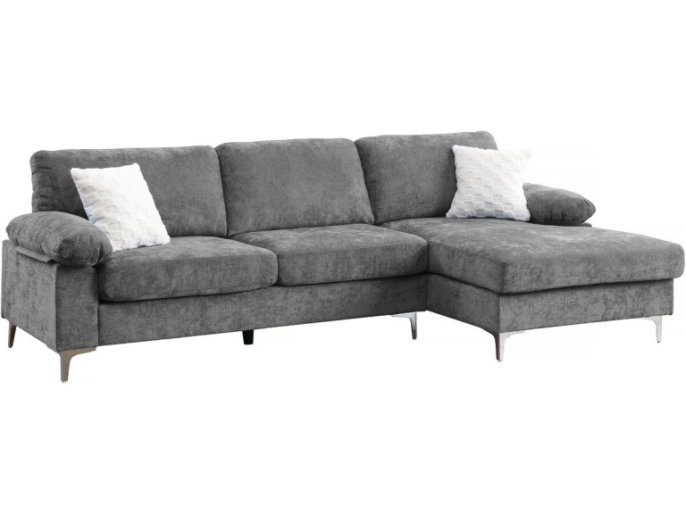 Canapé d'angle droit en tissu chenille "Jade" - 3 places - Gris clair