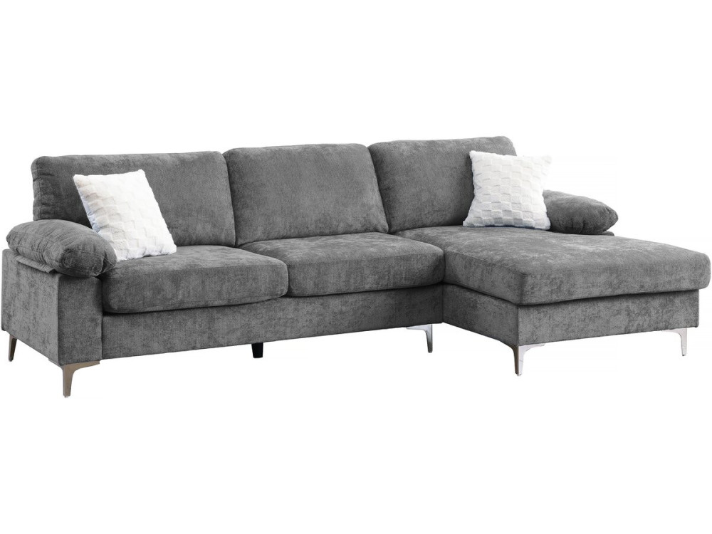 Canapé d'angle droit en tissu chenille "Jade" - 3 places - Gris clair