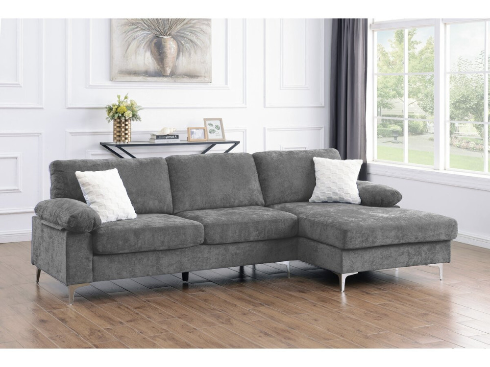 Canapé d'angle droit en tissu chenille "Jade" - 3 places - Gris clair