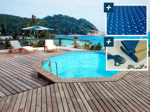 Piscine bois  Venecia " -  5.80 x 1.31 m - Bâche à bulles  400 µ - Bâche hiver  280 g/m²