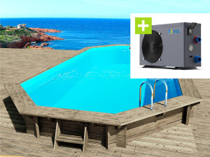 Piscine bois " Cancun " - 6.53 x 4.41 x 1.45 m + Pompe à chaleur - Puissance 6.1 kW -
