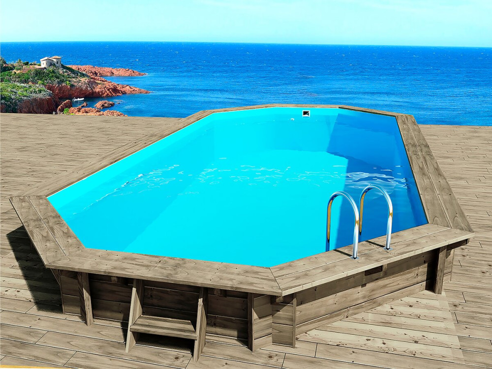 Piscine bois " Cancun " - 6.53 x 4.41 x 1.45 m + Pompe à chaleur - Puissance 6.1 kW -