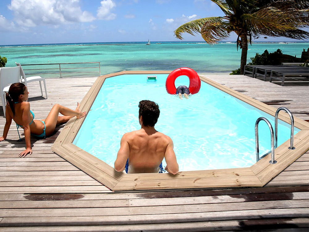 Piscine bois " Cordoue " - 3.48 x 2.15 x 1.18 m + Pompe à chaleur  3.5 kw/h