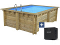 Piscine bois rectangle " Caimans 140 " - 4.10 x 3.00 x 1.39  m + Pompe à chaleur  3.5 kw/h