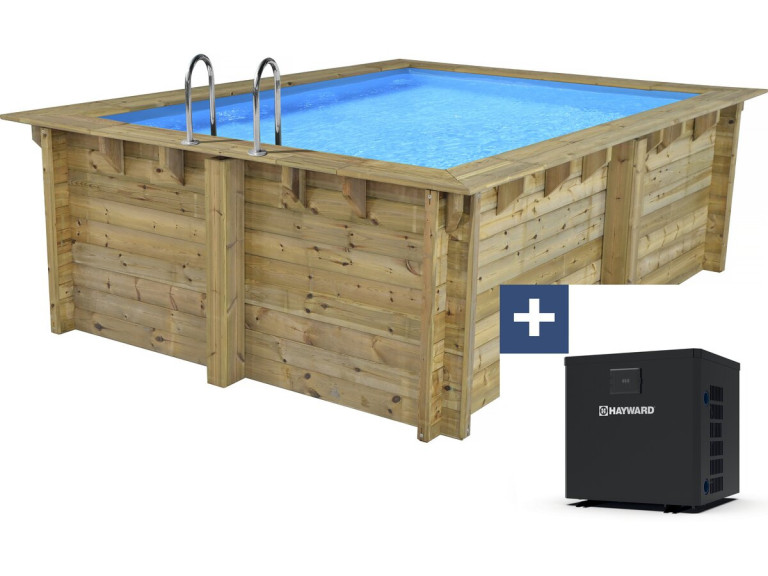 Piscine bois rectangle " Caimans 140 " - 4.10 x 3.00 x 1.39  m + Pompe à chaleur  3.5 kw/h