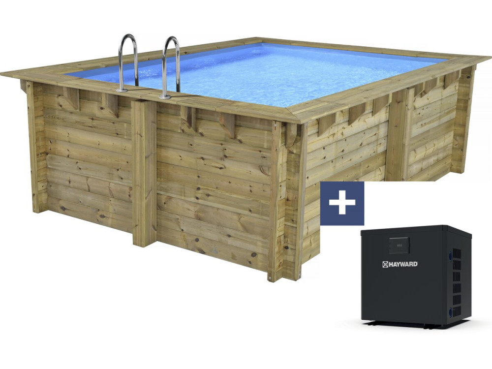 Piscine bois rectangle " Zanzibar "- 3.50 x 2.30 x 1.24 m + Pompe à chaleur  3.5 kw/h