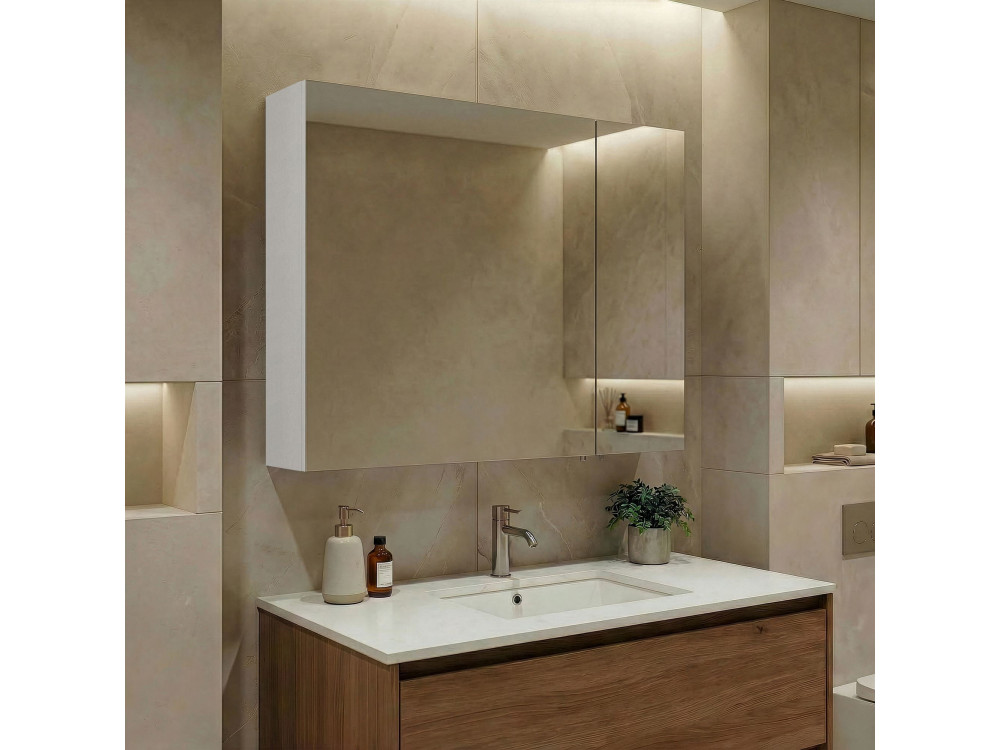 Meuble Salle de Bain avec Miroir "Side 80" - 79 x 16 x 66 cm - Matte White