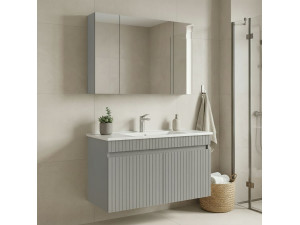 Ensemble Meuble Vasque avec Miroir (2 Pièces) "Tivoli 100" - 100 x 45 x 66 cm - Matte Cashmere 2