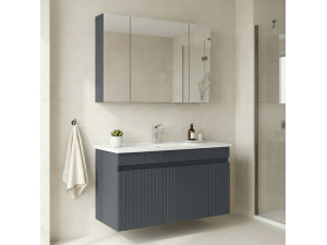 Ensemble Meuble Vasque avec Miroir (2 Pièces) "Tivoli 100" - 100 x 45 x 66 cm - Matte Anthracite 2
