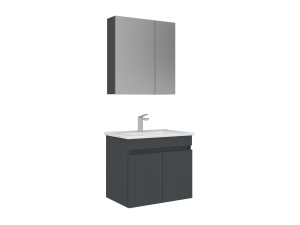 Ensemble Meuble Vasque avec Miroir (2 Pièces) "Tivoli 65" - 65 x 45 x 57 cm - Matte Anthracite