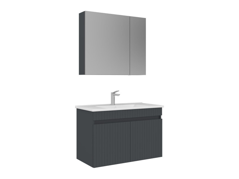 Ensemble Meuble Vasque avec Miroir (2 Pièces) "Tivoli 85" - 85 x 45 x 57 cm - Matte Anthracite
