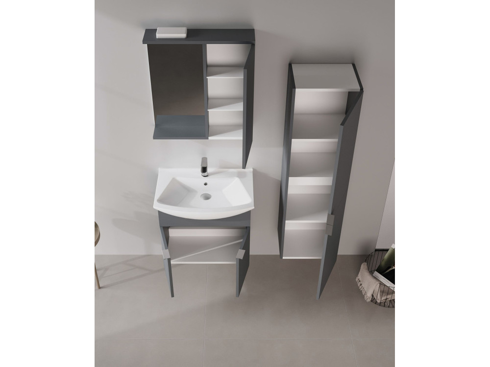 Meuble Salle de Bain avec Miroir "Purus 65" - 63 x 18 x 68 cm - Matte Anthracite