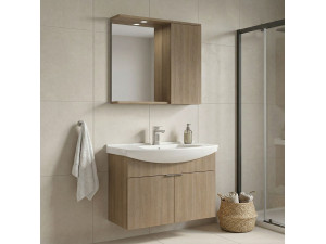 Ensemble Meuble Vasque avec Miroir (2 Pièces) "Purus 80" - 80 x 50 x 58 cm - Oak 2