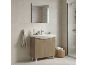 Ensemble Meuble Vasque avec Miroir (2 Pièces) "Purus 80" - 80 x 50 x 83 cm - Oak 2