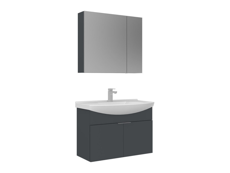 Ensemble Meuble Vasque avec Miroir (2 Pièces) "Purus 80" - 80 x 50 x 58 cm - Matte Anthracite