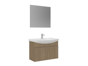 Ensemble Meuble Vasque avec Miroir (2 Pièces) "Purus 80" - 80 x 50 x 58 cm - Oak