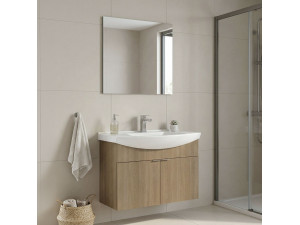 Ensemble Meuble Vasque avec Miroir (2 Pièces) "Purus 80" - 80 x 50 x 58 cm - Oak 2